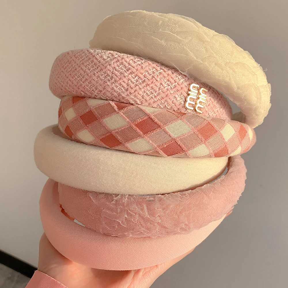 Fashion Solid Color Wide Side Hairbands for Women Korean Simple Charm Plaid Hairbands for Washing Face Daily Wear Hair Accessories X250812