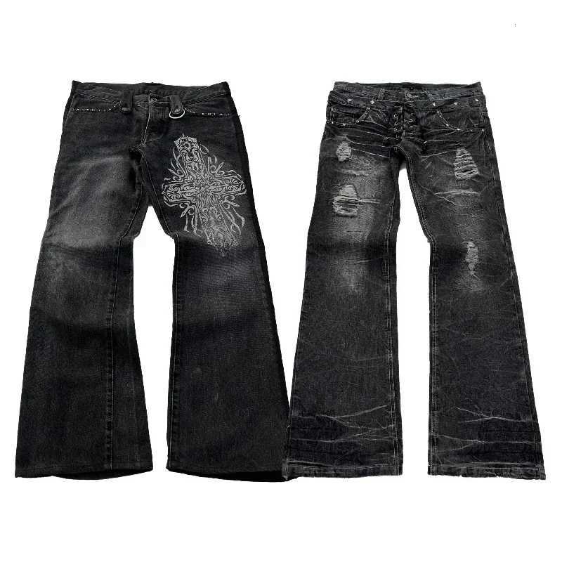 2K Gothic Baggy Jeans Trend Double Waist Washed Holes Wide Leg Pants Men Women Streetwear Vintage High Street Denim Trousers X250812
