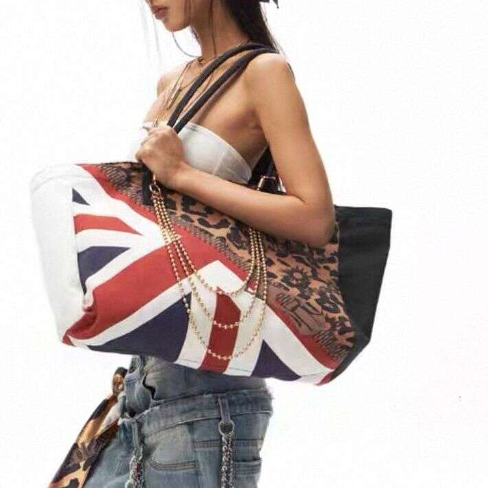 toteBag Shoulder bag ROSE NOIRE Vintage Leopard Print Rice Stitching Large Capacity Canvas Chain Tote Bag For Men And Women