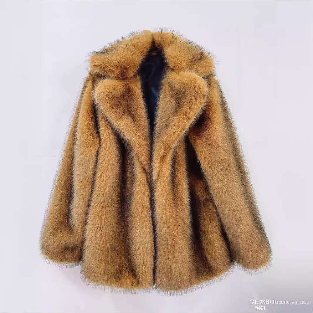 European and American popular collar imitation fur mid length suit coat, warm imitation fur thick coat