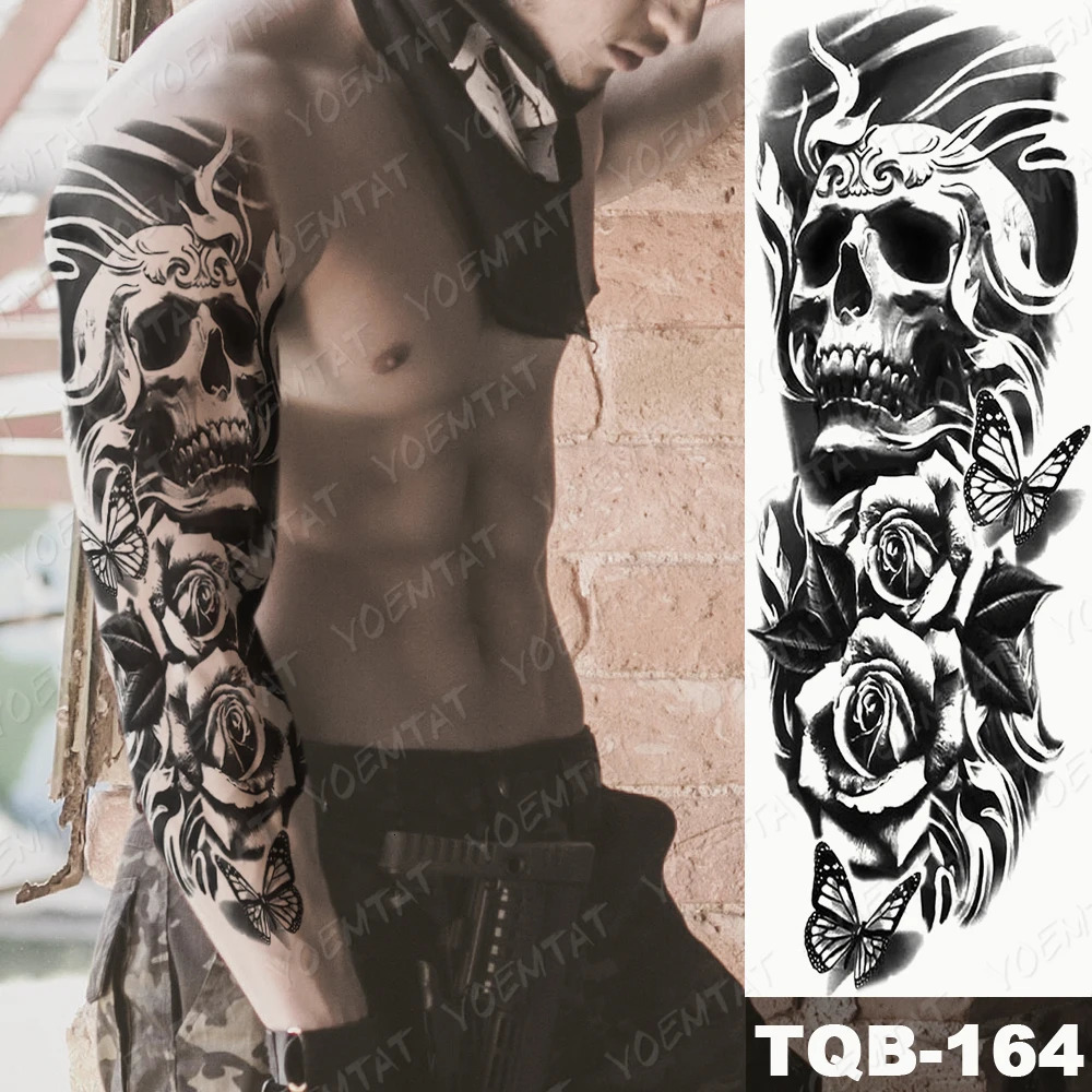 Large Full Arm Sleeve Waterproof Temporary Tattoo Sticker Skul Dragon Snake Lion Wolf Tiger Prajna Tatoo Body Art Men Women 250809