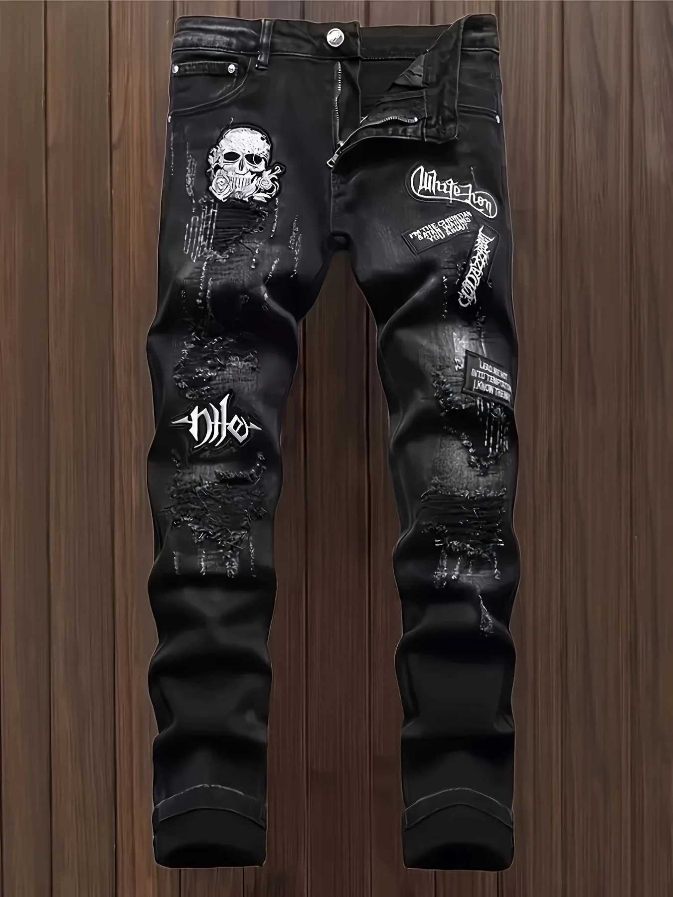 European and American new washed hole Zhangzai trendy fashion jeans X250812