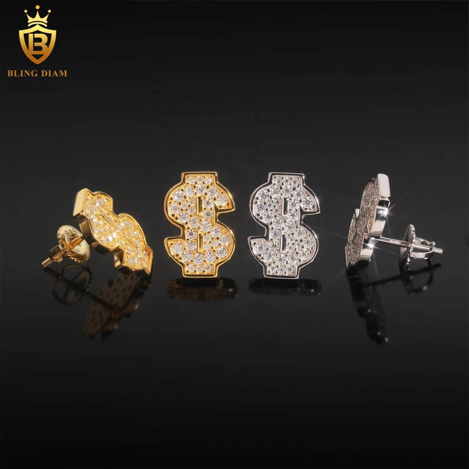 Factory Price Bling VVS Moissanite Luxury 925 Sterling Silver Custom Iced Out Stud Earrings