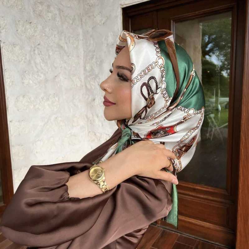 Luxury Brand Silk Satin Square Scarf Women Hijab Bandana Muslim Headscarves Shawl Wrap Ladies Headband Neckerchief Foulard 90cm XJ250812