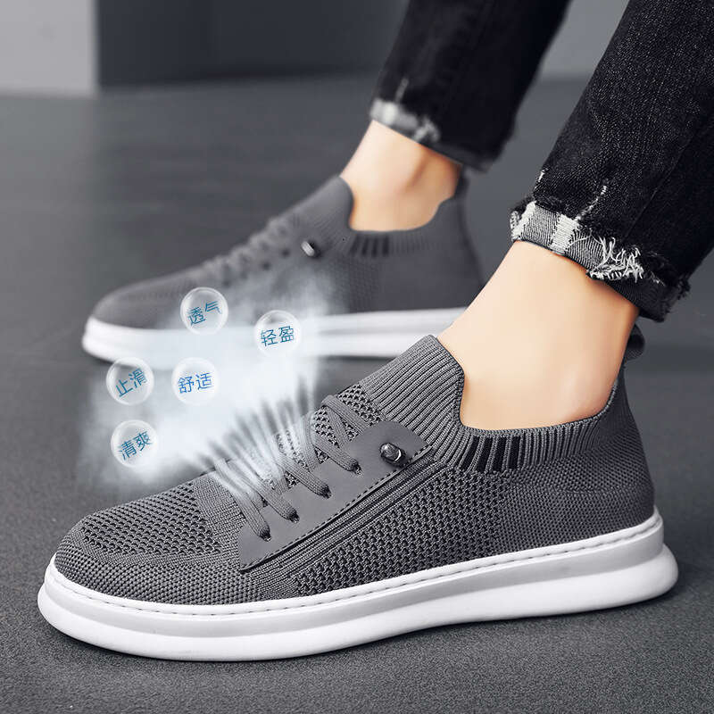 Free shipping Flyknit Men's Trendy Slip-On Casual Sneakers Soft Sole Hollow Mesh Breathable Air Conditioning Shoes