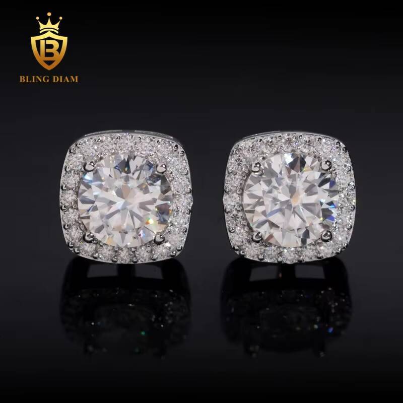 New Arrivals Pass Diamond Tester 925 Silver Iced Out Hip Hop 5-8mm Square Moissanite Screw Back Stud Earrings
