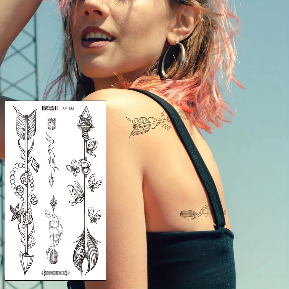 6 Sheets Simple Flowers Temporary Tattoos English Words Tattoo Stickers For Women Body Back Waterproof Arms 250809