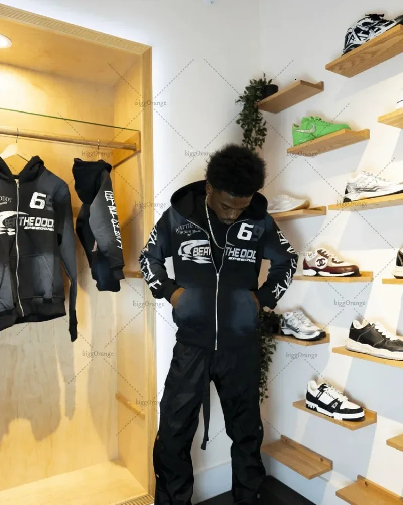 Harajuku Colorful Zipper Hoodie Punk Retro Letter Print Casual Oversized Sweatshirt Couple Hiphop Trendy Streetwear Jacket Men 250808