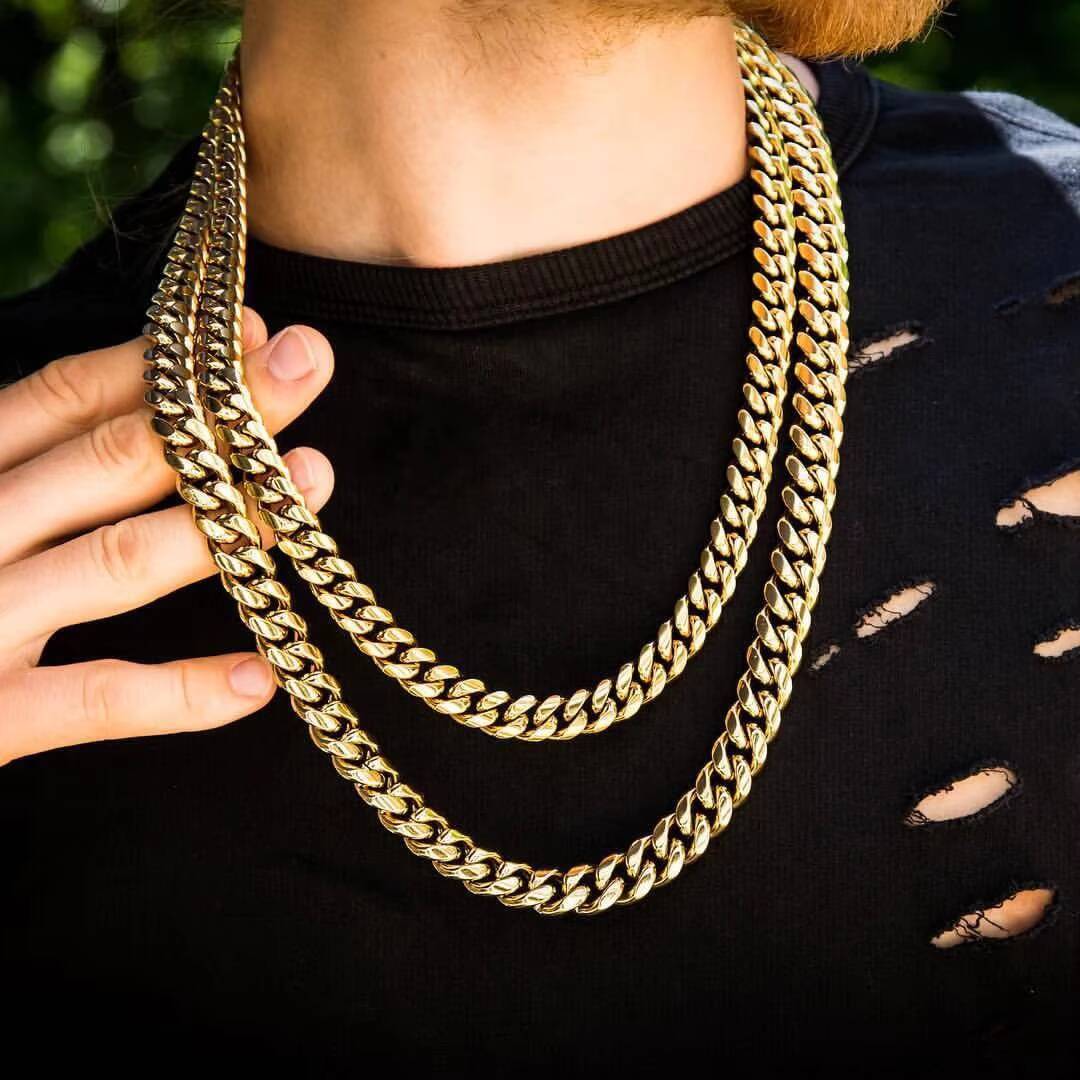 Wholesale 14k 18k Gold Plated Cuban Link Chain Necklace Stainless Steel Necklace Gold Plated Cuban Chain