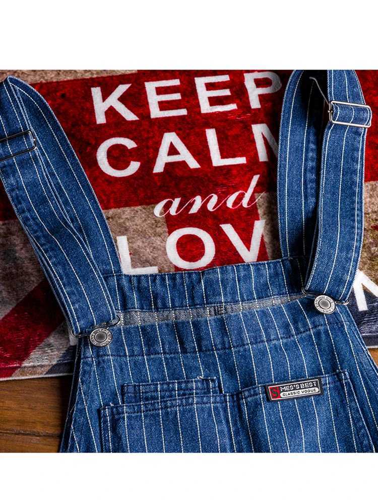 Sokotoo Mens Stripe Printed Blue Denim Bib Overalls Suspenders Jumpsuits Coveralls Youth Jeans X250812