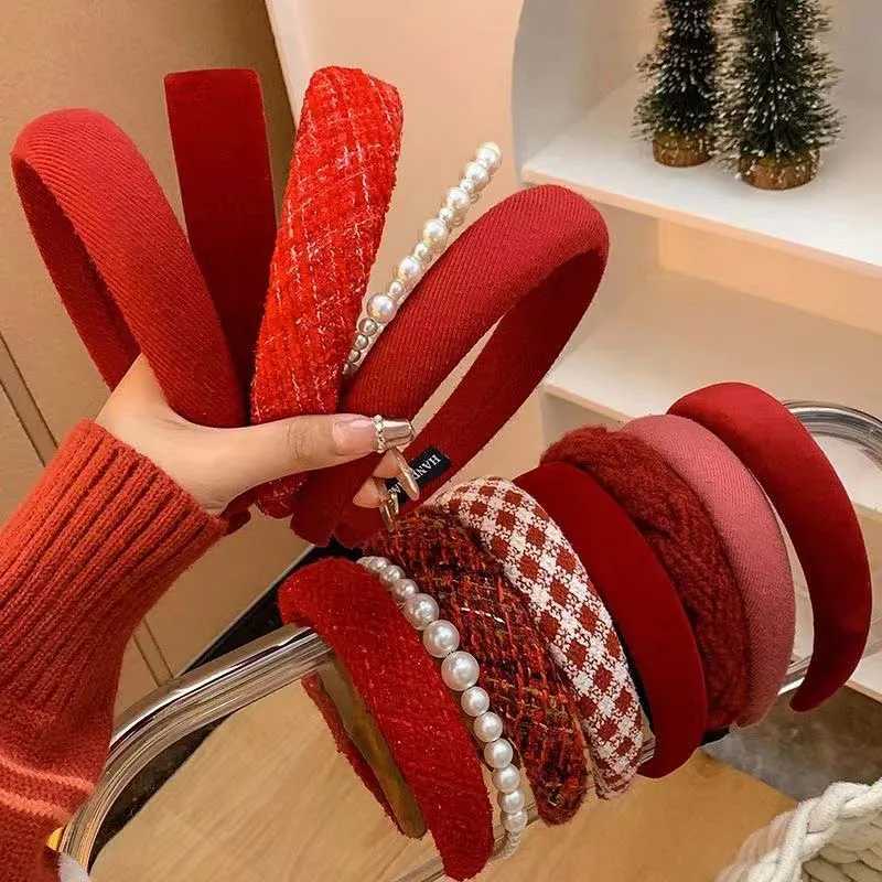 New Vintage Red Wens Band Woolen Velvet Hair Band Wear Girl Side Sponge Hair Hoop Christmas Day Hair Accessories X250812