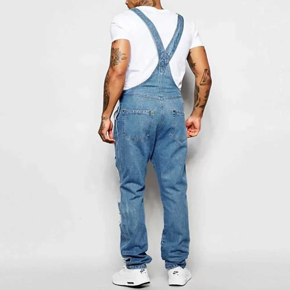 Men Jeans Denim Holes Pencil Pants Washing Overalls One Piece Jumpsuits Slim High Street Solid Casual Pockets Distressed Rompers X250812