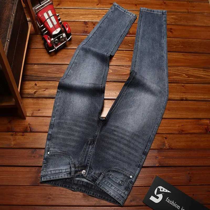 Fashionable light luxury minimalist jeans mens stretch slim fit casual versatile business small leg denim pants X250812