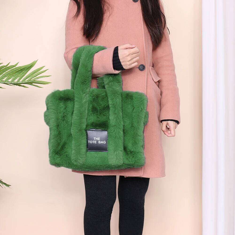 Fashion Shoulder Solid Fluffy Crossbody Tote Bag Soft Plush Portable Large Capacity Travel Work for Daily Shopper