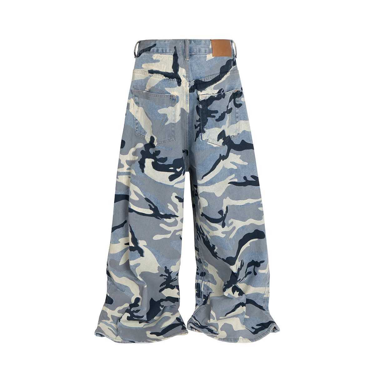 New Fashion Bigshape Snow Camouflage Jeans for Men and Women Wide Leg Casual Baggy Denim Trousers Patchwork Cargo Pants Oversize X250812