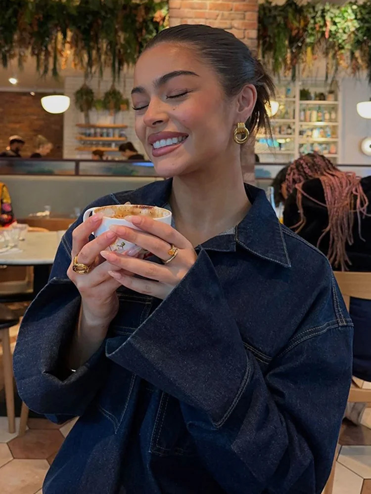 Denim Coat Trouser Women 2 Pieces Set Lapel Full Sleeves Pullover Floor Length High Waist Wide Leg Pants Female Spring Suit 250806