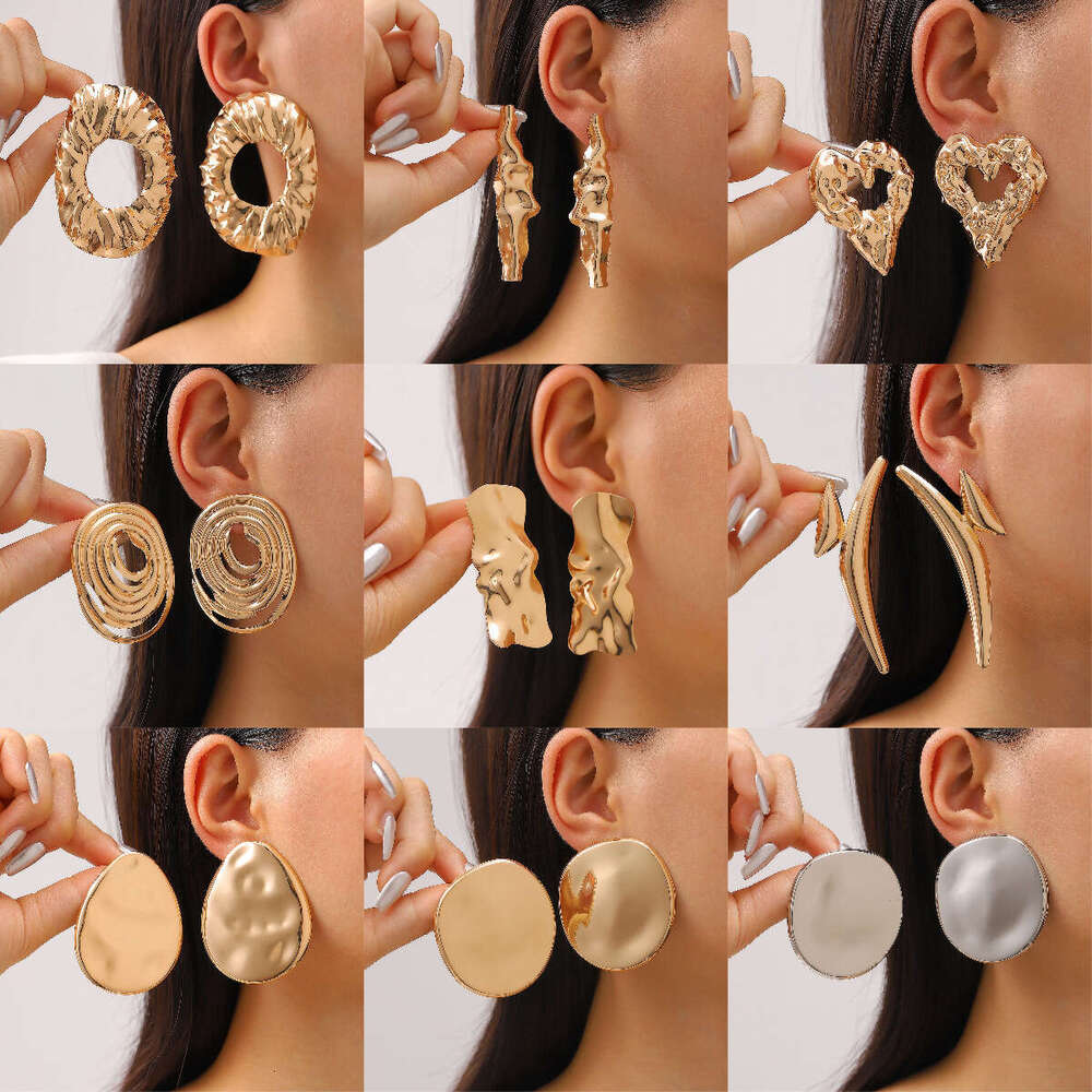 Exaggerated Metal Lava Wrinkle Texture Stud Irregular Geometric Earrings for Women