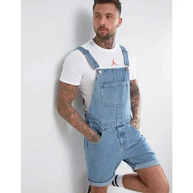 Wepbel One-Piece Working Bib Top Pants Denim Retro Jeans Overalls Summer Mens Denim with Hole Shorts Suspender Shorts Jeans X250812