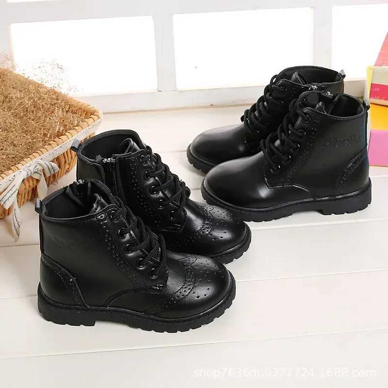 4-10 Years Old Boys Boots Girls Tide Boots Black Leather Classic Kids Ankle Boots Size 21-37 Cross-tied Childrens Tide Boots Soft Autumn NewXJ250812