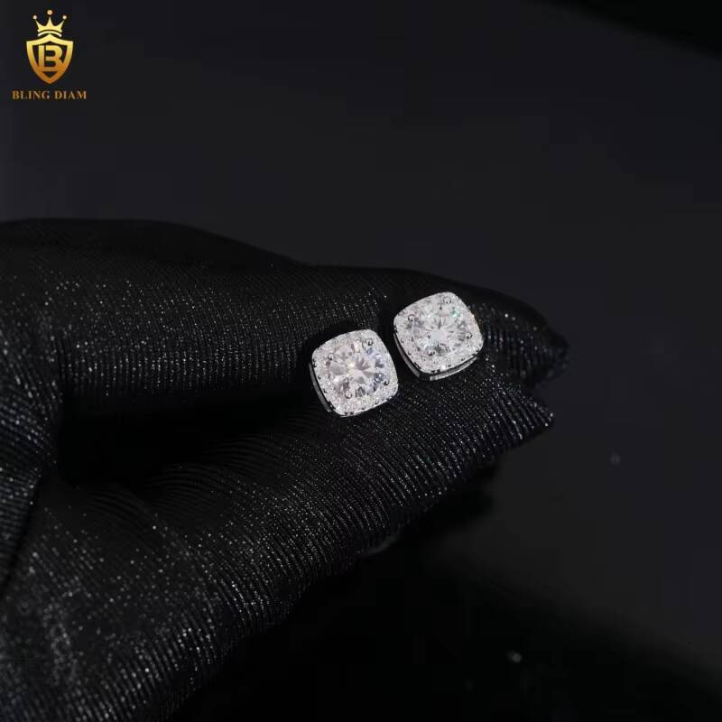 Hot Sale Fashion Moissanite Hip Hop Earring VVS1 Iced Out Moissanite Diamond Earrings 925 Sterling Silver Stud Earrings