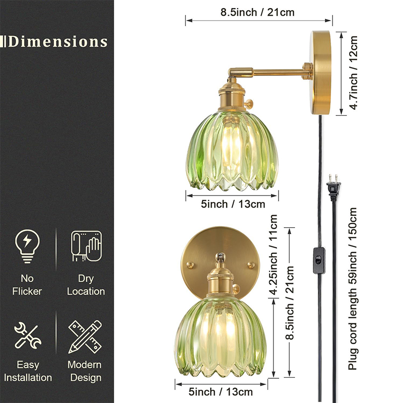 Small Pumpkin Glass Wall Light with Bronze Switch for Bedroom Bedroom wall light