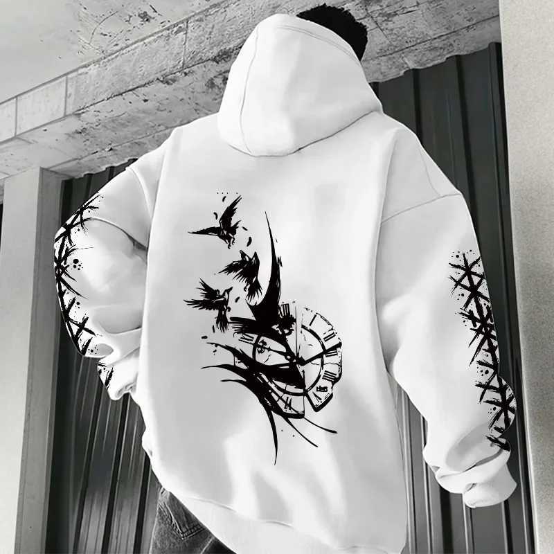 Casual Sport Wear Home Outdoor Pullover 2025 New Men Hoodie Sweatshirt Raven Ancient Clocks Print Fashion Top For Autumn Winter Y250811