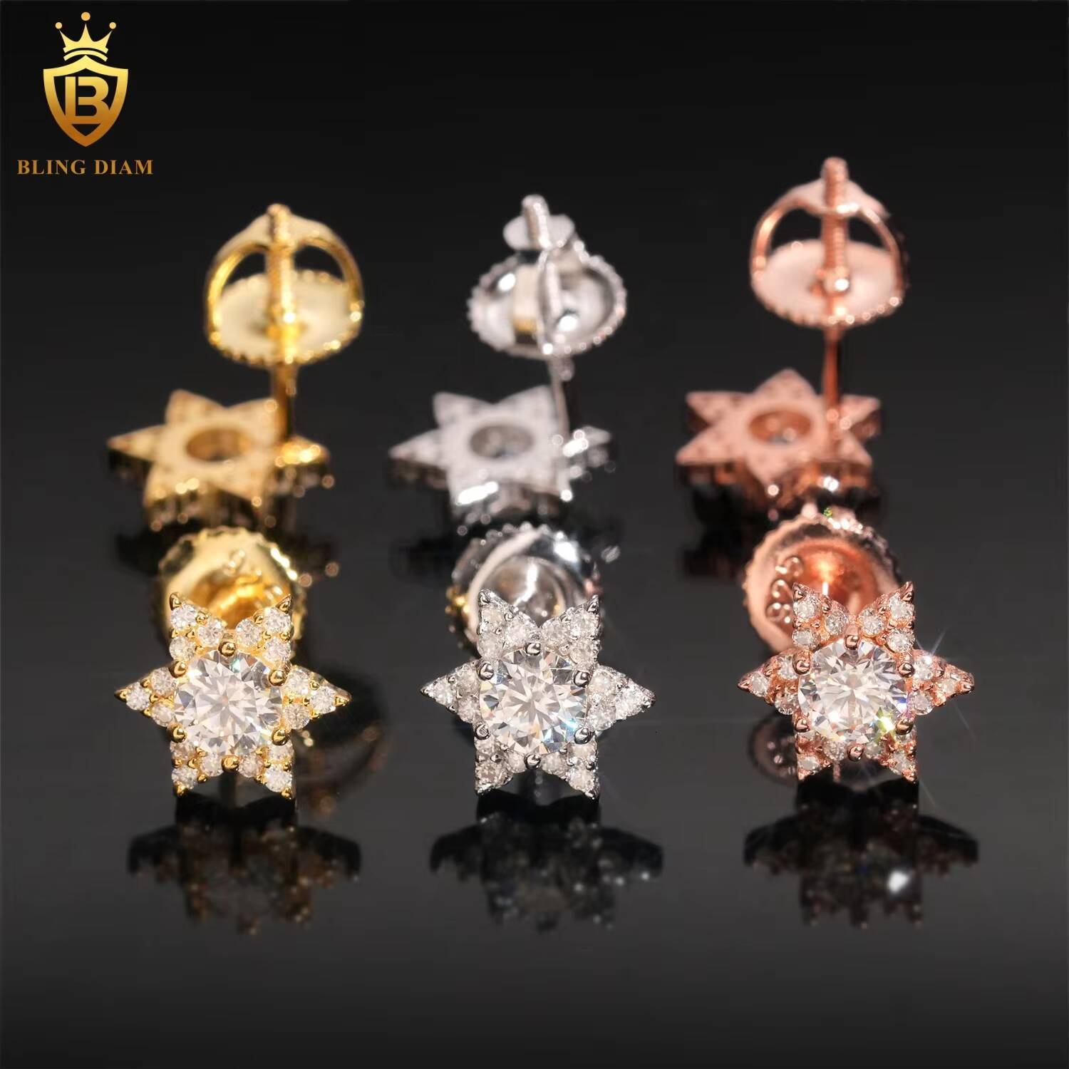 Hot Sale Custom 925 Sterling Silver Stud Earrings VVS Moissanite Iced Out High Demand Moissanite Jewelry