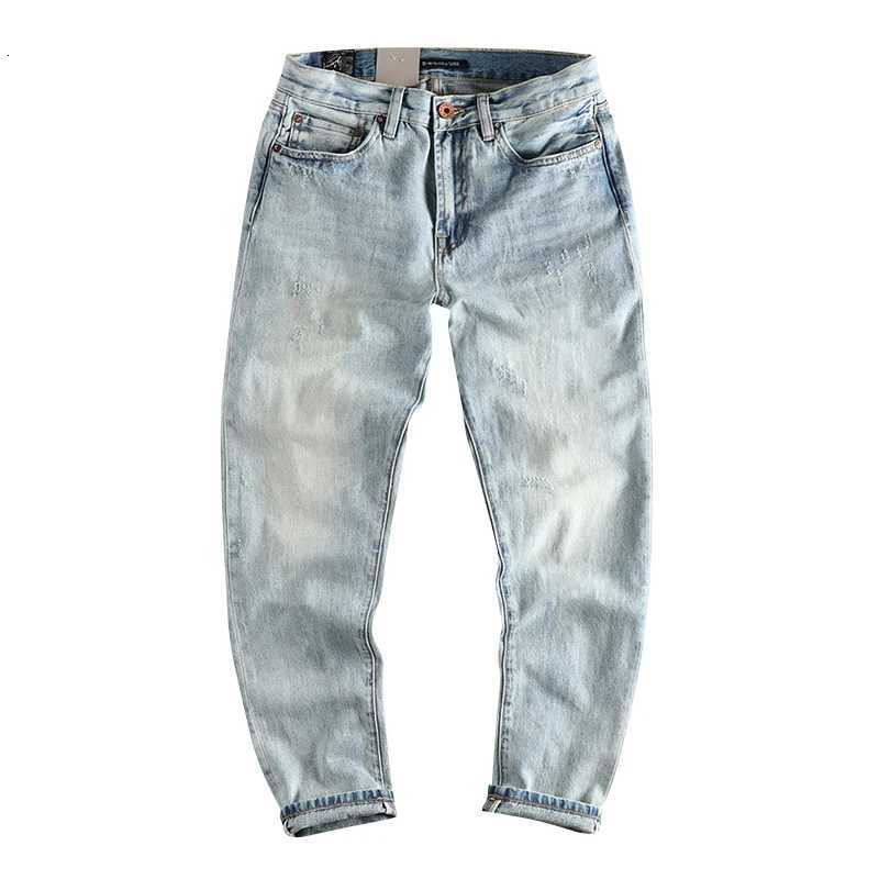 Heavy washing in autumn to make worn Bai Qian blue jeans men slim small straight joker youth casual pants tide X250812