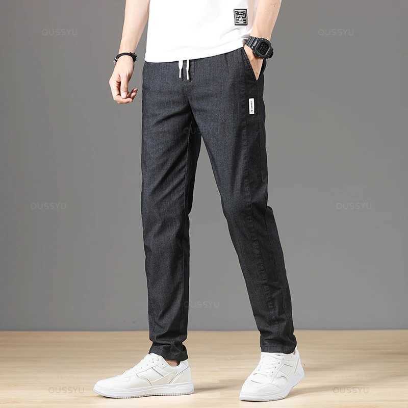 Autumn Cotton Mens Pants Fashion Classic Drawstring Elastic Waist Jogging Stretch Casual Gray Cargo Trousers Male 28-38 W250812