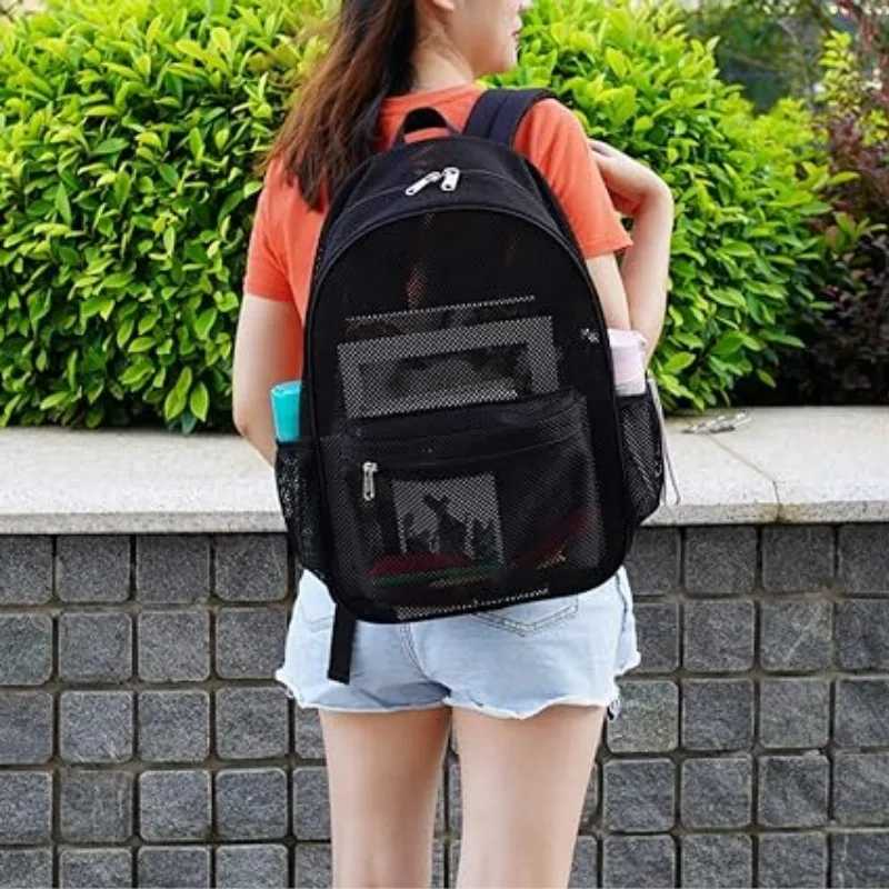 Womens Mesh Breathable Backpack Portable Hollow Casual Outdoor Travel Storage Bag Y250811