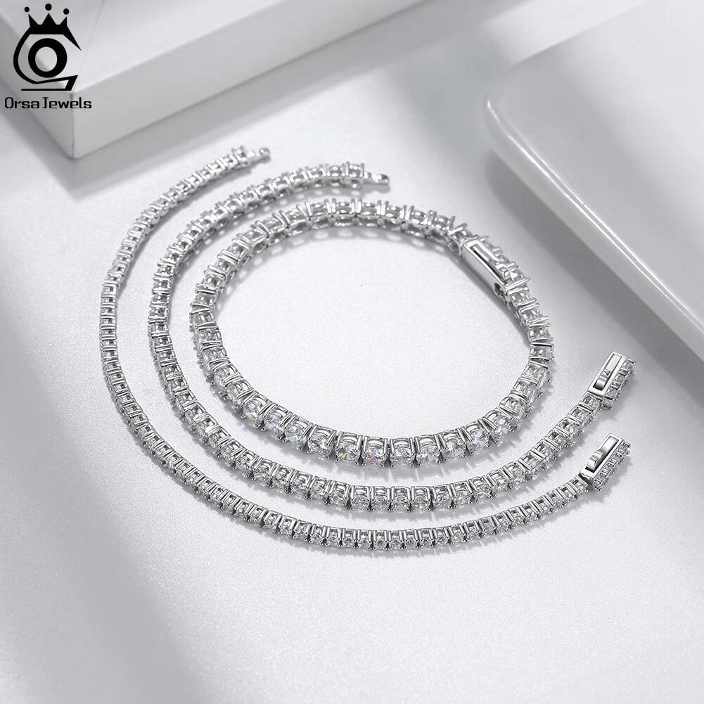 ORSA JEWELS Authentic Sterling Sier Tennis Bracelet Moulding Process Hanmade High-end Hand Chain for Man Woman SB128