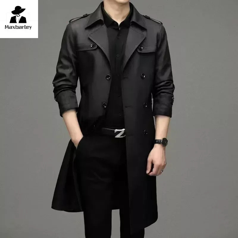 Business Mens Windbreaker Autumn High-quality Khaki Navy Black Double-breasted Trench Coat Fashion Male Clothing 250805