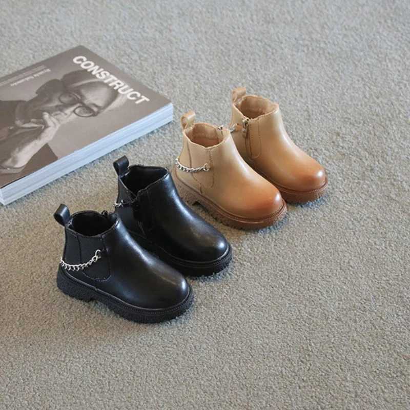 irls Boot British Sle Kids Leather Boots Autumn Winter Boys Solid Chain Ankle Boot Fashion Childrens Sneakers Botas Mujer XJ250812