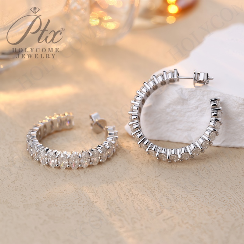 Custom Jewelry Lab Diamond DEF VVS-VS Fashion Statement For Female Exquisite Oval Shape Moissanite Hoop Earring In 925 Sterling Silver 10K 14K 18K Gol