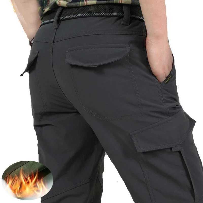 Men Winter Cargo Pants Elastic Waist Travel Softshell Fleece Pants Waterproof Windproof Thermal Warm Long Trousers Plus Size 4XL W250812