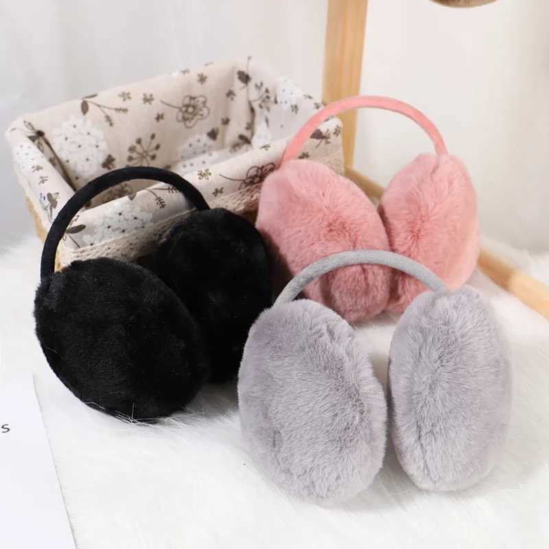 Winter Warm Ear Muffs Girl Fluffy Fold Burger Shape Children Headphone Earmuffs Soft Cashmere Solid Cute Warmer Fake Fur Earflaps XJ250812