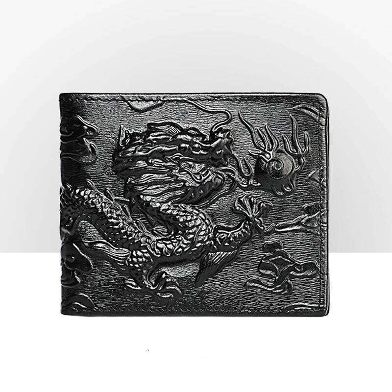 High Quality Genuine Leather Short 3D Dragon Style Card Wallet 2024 Vintage Bifold Small Purse for Man Male Gift Purses
