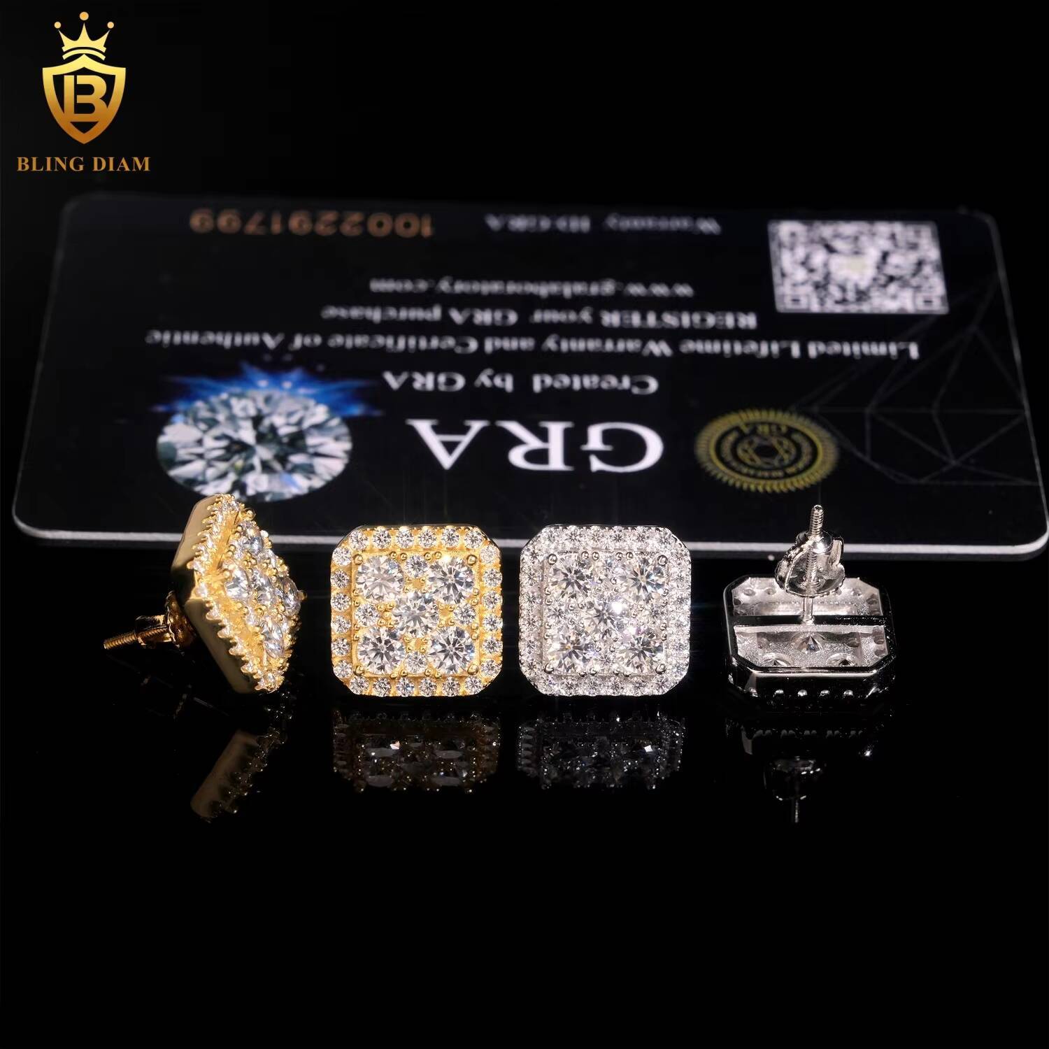 Ready to Ship Iced Out 925 Sterling Silver VVS Moissanite Diamond Stud Earrings
