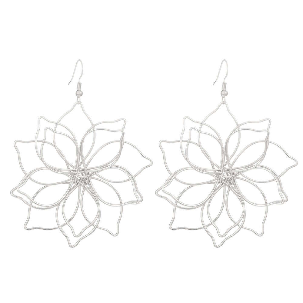 Exaggerated Metal Hollow Flower for Women, High-End Ins Style Woven Geometric Drop Earrings