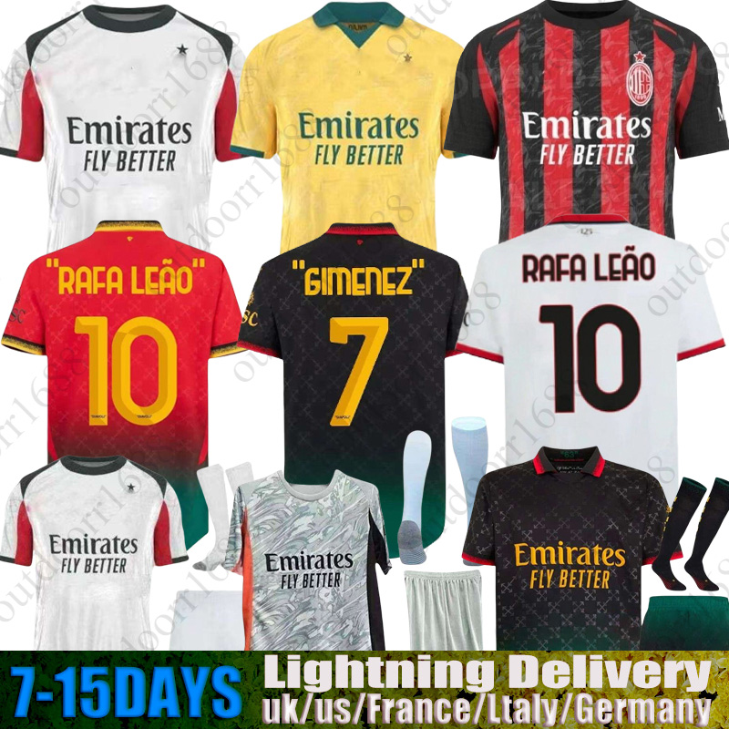 2025 2026 AC Maglia MilAn GIROUD RAFA LEAO PULISIC MODRIC 125 25 26 Soccer Jersey GIMENEZ JOAO FELIX THEO Kid Kit Fan Player Home Away 3Rd Football Shirts Calcio 3XL