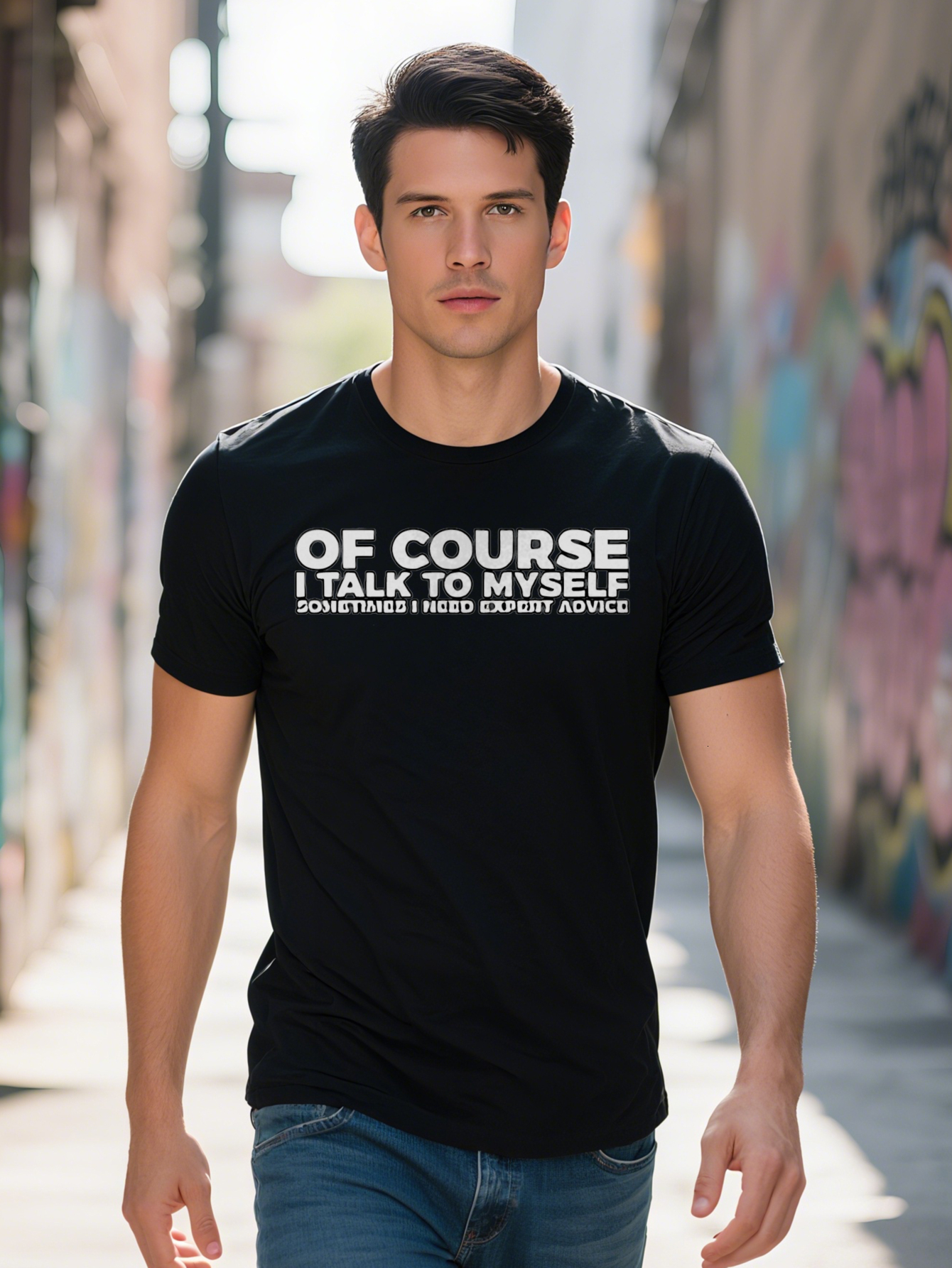 Men S Black Casual T Shirt with Of Course I Talk to Myself Print Soft Short Sleeve Summer Essential Ideal Gift for