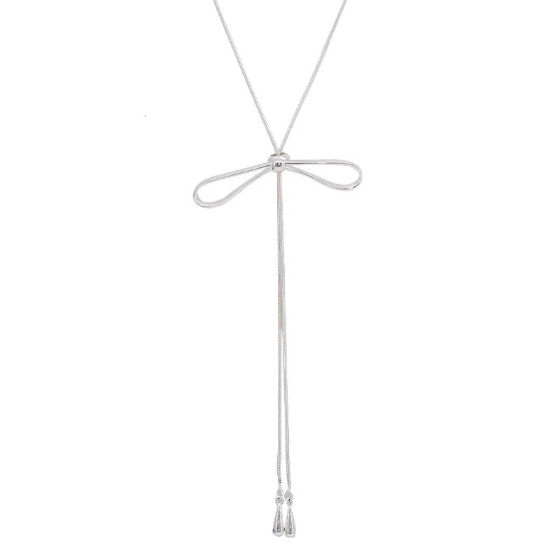 Foxanry Bowknot Geometric Long Tassel Necklaces For Women Girls Trendy Sweet Elegant Cute Sweater Chain Anniversary Jewelry Gift 250807