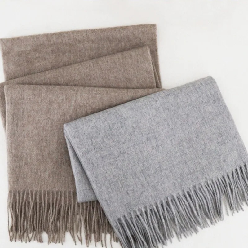100% Pure Wool Scarf Autumn Winter Minimalist Fringe Ends Warm Shawl Fashion Classic Large Size 200cm Simple Scarf 250812