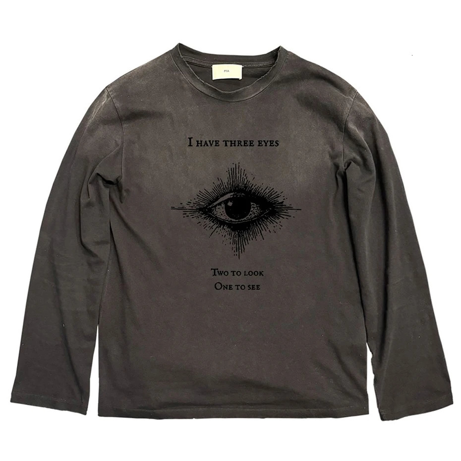 Eyes Graphic Men Hip Hop T-shirts Vintage Harajuku Oversized Long Sleeve Tee Tops Streetwear Tshirt 250811