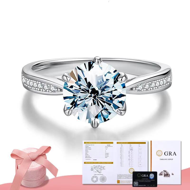 925 Sterling Silver White Gold Plated Round Cut Gra Certified Solitaire Diamond Moissanite Ring Women Wedding Fine Jewelry