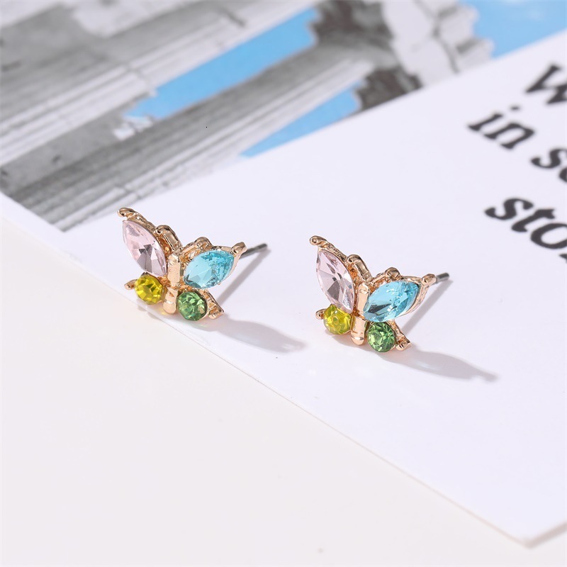 Korean Cute Inlaid Butterfly Elegant Colorful Zircon Internet Celebrity Simple Earrings Personality Ear Jewelry