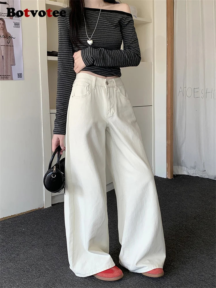 Botvotee Milk White Baggy Jeans Women Spring Summer 2025 Korean Fashion Causal Y2k Loose Oversized High Waisted Jeans 250811