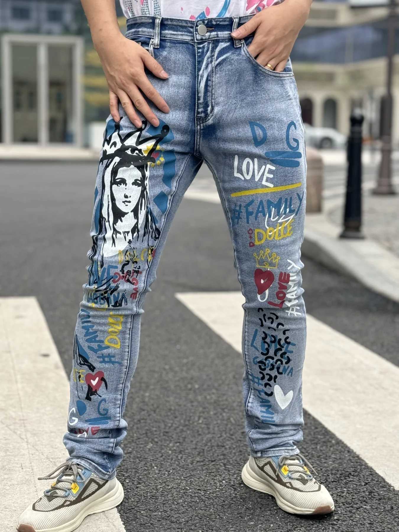 Fashionable Mens Jeans With Trendy Prints Highlighting Individuality Elastic And Breathable Fabric Free Shipping X250812