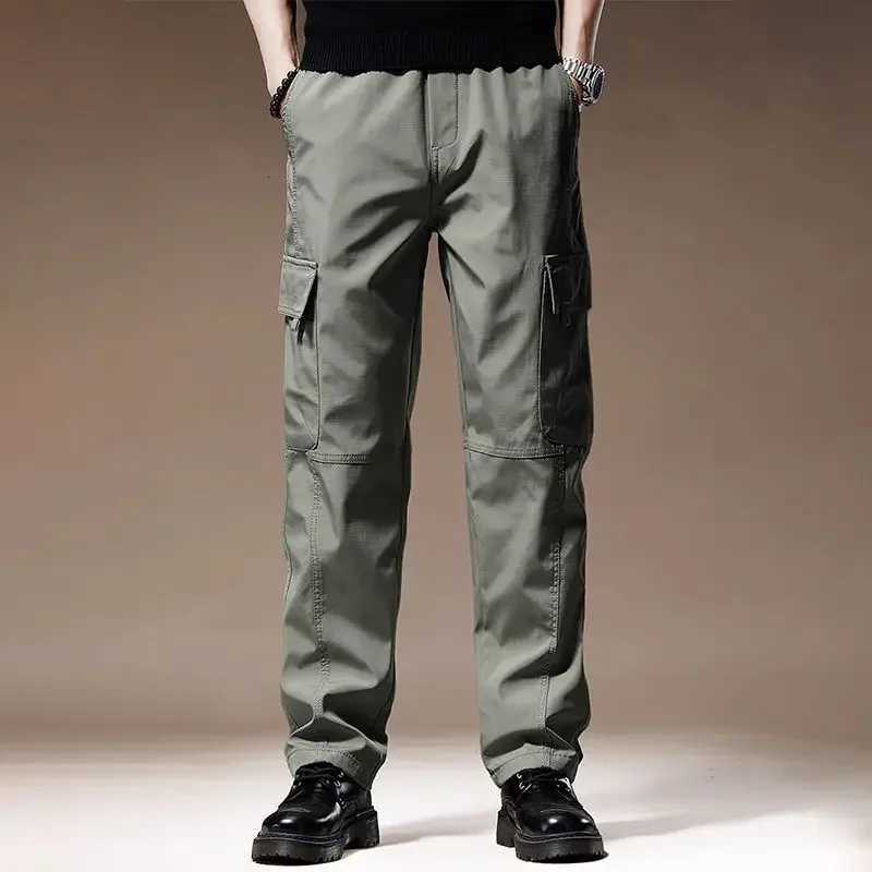 Spring Summer Large Pocket Loose Overalls Mens Outdoor Sports Jogging Tactical Pants Elastic Waist Pure Work Cargo Pants Men X250812