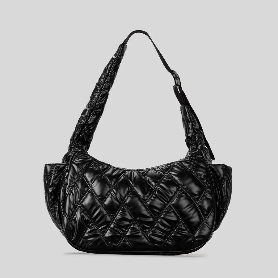 Fashion Quilted Padded Halfmoon Designer Solf Nylon Puffer Women Shoulder Bags Sier Lady Handbags Casual Hobos Bag 2025
